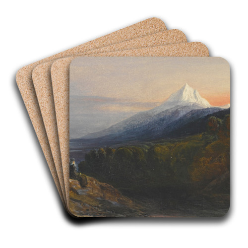 A View Of Mount Athos And The Pantokrator Monastery, Greece by Edward Lear Art Drink Coaster set A View Of Mount Athos And The Pantokrator Monastery, Greece by Edward Lear Art Drink Coaster set