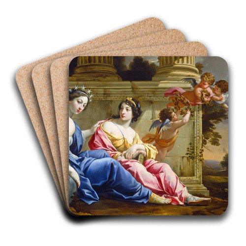 The Muses Urania and Calliope by Follower Of Simon Vouet Art Drink Coaster set The Muses Urania and Calliope by Follower Of Simon Vouet Art Drink Coaster set