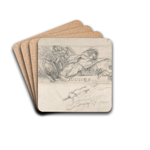 Studies of allegorical figures, and architectural sketches by Eugne Delacroix Drink Coasters - set of 4