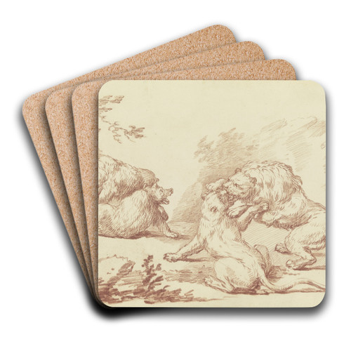 Zwei kmpfende Lwen und zwei kmpfende Bren by Johann Ludwig von Pfeiff Art Drink Coaster set