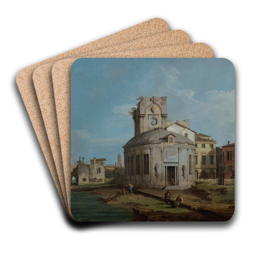 A Venetian Capriccio with an oval church by the Lagoon by Canaletto Art Drink Coaster set