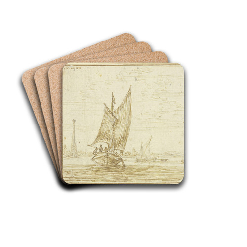 Marine, links segelt ein Boot, rechts ein Ruderboot by Jan van Goyen Drink Coasters - set of 4