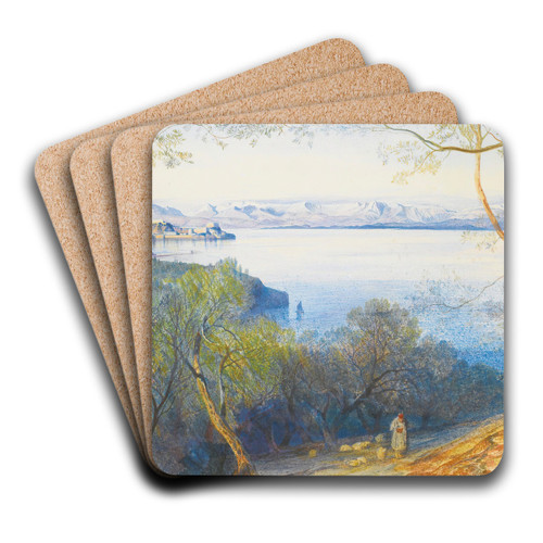 A Distant View Of The Citadel, Corfu by Edward Lear Art Drink Coaster set A Distant View Of The Citadel, Corfu by Edward Lear Art Drink Coaster set