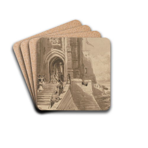 Figures on the Outer Staircase of a Castle by David Cox Drink Coasters - set of 4