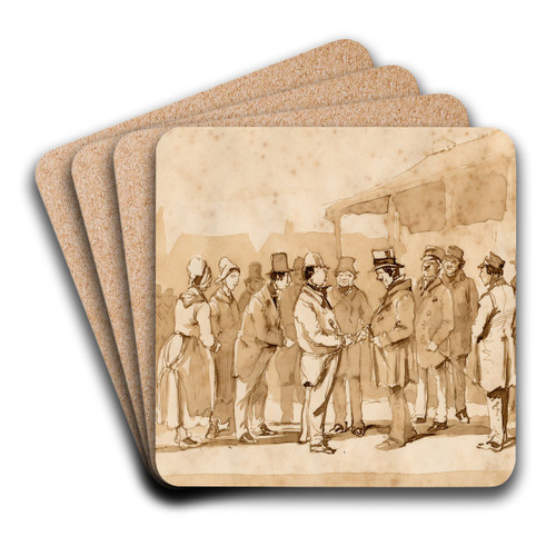 Huldiging van een winnende jockey bij een tribune by Pieter van Loon Art Drink Coaster set
