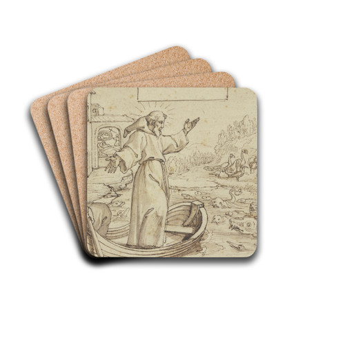 Der Heilige Franziskus predigt den Tieren, unterdessen trumt Papst Innozenz III. von der Rettung der Kirche durch den Heiligen by Pieter de Jode I Drink Coasters - set of 4 Der Heilige Franziskus predigt den Tieren, unterdessen trumt Papst Innozenz III. von der Rettung der Kirche durch den Heiligen by Pieter de Jode I Drink Coasters - set of 4