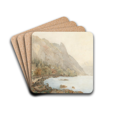Motiv vom Attersee mit dem Hllengebirge und figrlicher Staffage by Thomas Ender Drink Coasters - set of 4
