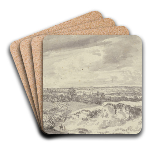 Fernsicht mit einer Stadt, vorne ein Reiter und zwei Fugnger by Jan Wijnants Art Drink Coaster set Fernsicht mit einer Stadt, vorne ein Reiter und zwei Fugnger by Jan Wijnants Art Drink Coaster set