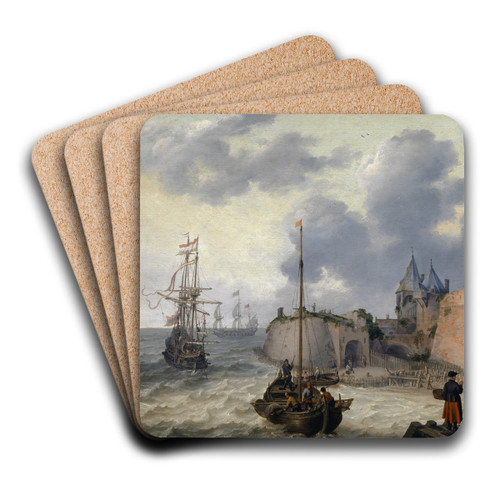 Dutch Harbour with Sailing Ships by Adam Willaerts Art Drink Coaster set