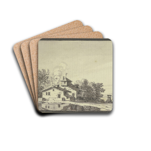 Bauernhof, von Bumen umgeben, am Ufer eines Teiches by Johann Ludwig Aberli Drink Coasters - set of 4