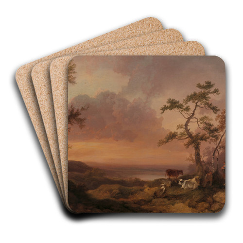 Landscape with Cattle and Peasant by Philip James de Loutherbourg Art Drink Coaster set Landscape with Cattle and Peasant by Philip James de Loutherbourg Art Drink Coaster set
