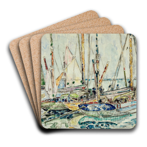Bateaux au port, le de Groix by Paul Signac Art Drink Coaster set Bateaux au port, le de Groix by Paul Signac Art Drink Coaster set