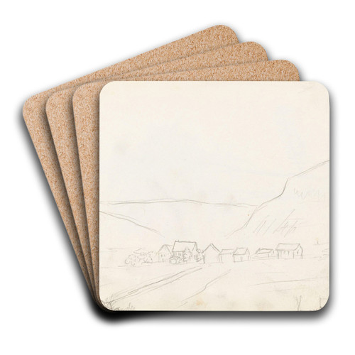 Mountain village and church by Hans Gude Art Drink Coaster set