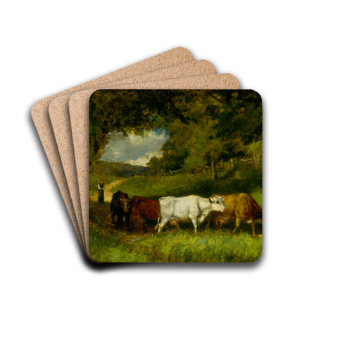 Driving Home the Cows by Edward Mitchell Bannister Drink Coasters - set of 4