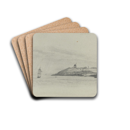Coastal Landscape with Shipping; Windmill in Distance by Eugne Boudin Drink Coasters - set of 4