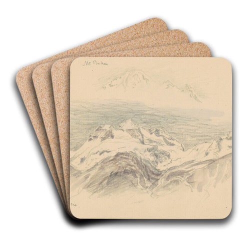 Mt. Baker and Mt. McKensie (recto) by Samuel Colman Art Drink Coaster set