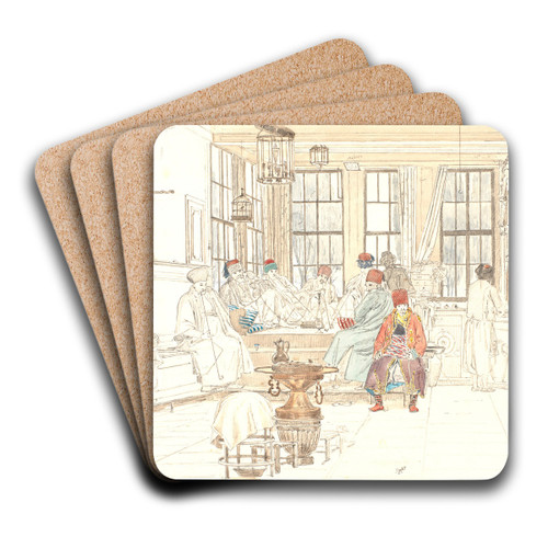 Det indre af en tyrkisk caf by Martinus Rrbye Art Drink Coaster set