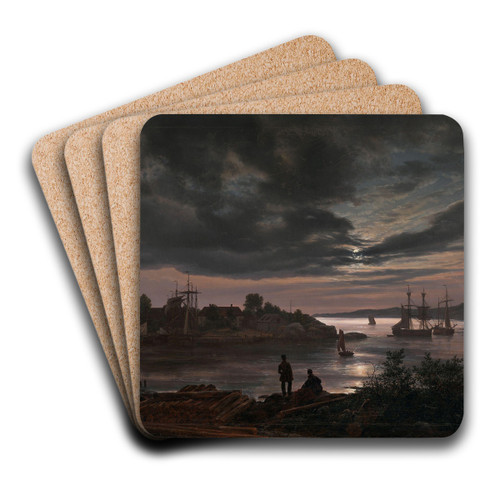 Larvik by Moonlight by Johan Christian Dahl Art Drink Coaster set