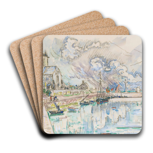 Barfleur, Le Port by Paul Signac Art Drink Coaster set Barfleur, Le Port by Paul Signac Art Drink Coaster set