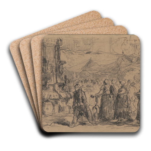 The Old Fishmarket in Antwerp by Henri Franois Schaefels Art Drink Coaster set The Old Fishmarket in Antwerp by Henri Franois Schaefels Art Drink Coaster set