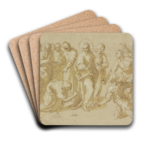 Christus und die Ehebrecherin by Jacopo Palma il Giovane Art Drink Coaster set