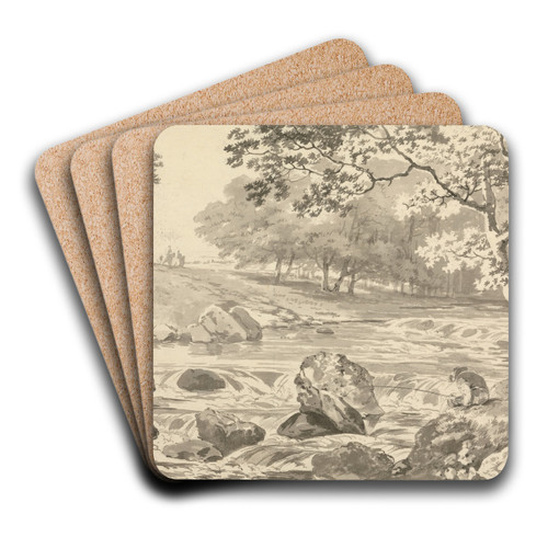 River with Angler by George Barret Art Drink Coaster set