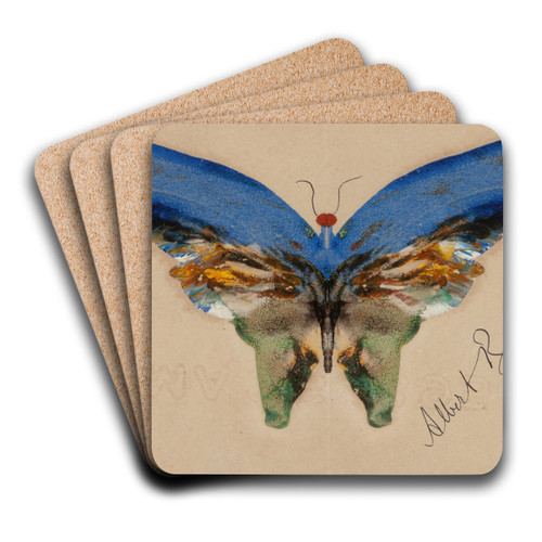 Blue Butterfly by Albert Bierstadt Art Drink Coaster set