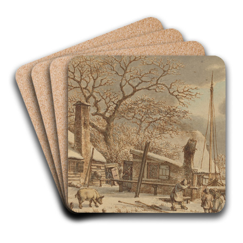 Farmyard in Winter by Jacob Cats Art Drink Coaster set Farmyard in Winter by Jacob Cats Art Drink Coaster set