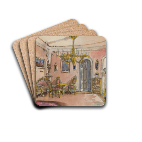 The interior of the aristocratic residence by Vojtech Klimkovi Drink Coasters - set of 4 The interior of the aristocratic residence by Vojtech Klimkovi Drink Coasters - set of 4