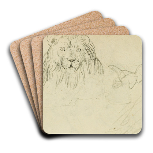 Head on view of seated lion by Thodore Gricault Art Drink Coaster set Head on view of seated lion by Thodore Gricault Art Drink Coaster set