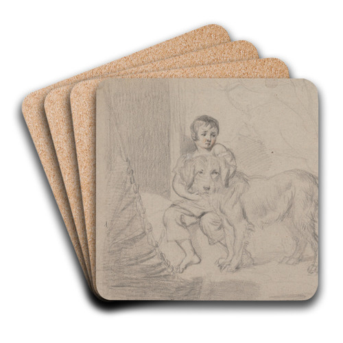 A Young Boy with Dogs by James Ward Art Drink Coaster set A Young Boy with Dogs by James Ward Art Drink Coaster set