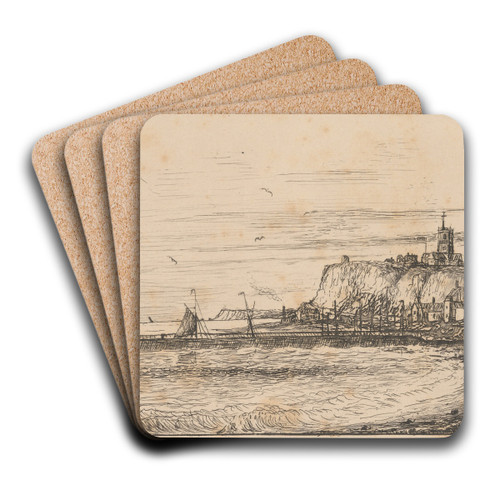 Harbour Scene with Town. by Charles Golding Constable Art Drink Coaster set