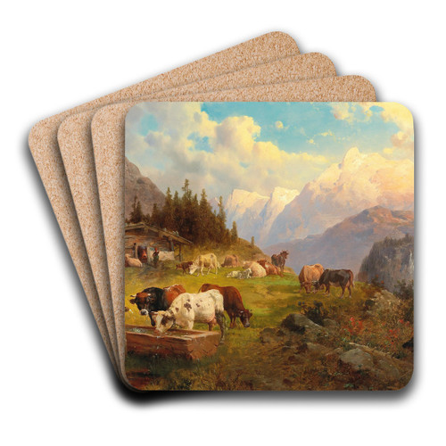 On the Mountain Pasture by Josef Thoma Art Drink Coaster set