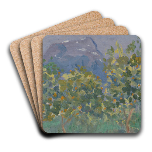 Orange Trees and Distant Mountain by Ernst Schiess Art Drink Coaster set Orange Trees and Distant Mountain by Ernst Schiess Art Drink Coaster set