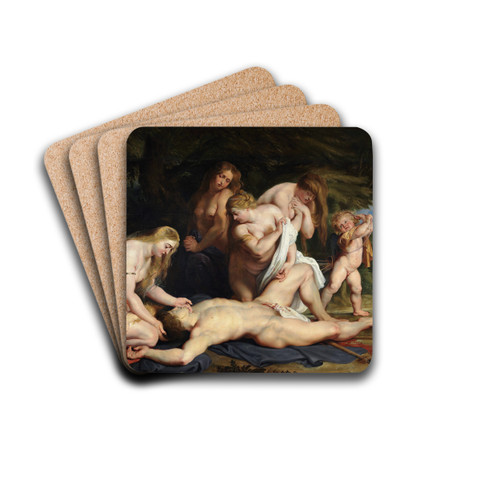 The Death of Adonis (With Venus, Cupid, and The Three Graces) by Peter Paul Rubens Drink Coasters - set of 4