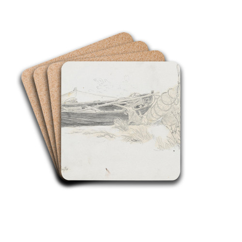 Fiskebt p stranden, Ghren by Hans Gude Drink Coasters - set of 4