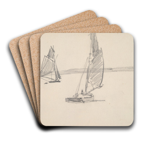 Two Sailboats on Calm Water by Johan Barthold Jongkind Art Drink Coaster set Two Sailboats on Calm Water by Johan Barthold Jongkind Art Drink Coaster set