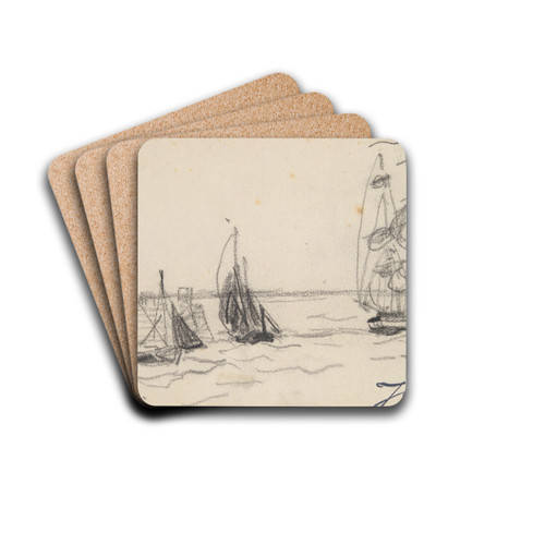 Small Sailboats and aThree-Master by Johan Barthold Jongkind Drink Coasters - set of 4 Small Sailboats and aThree-Master by Johan Barthold Jongkind Drink Coasters - set of 4