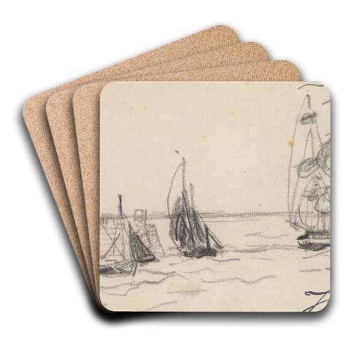 Small Sailboats and aThree-Master by Johan Barthold Jongkind Art Drink Coaster set Small Sailboats and aThree-Master by Johan Barthold Jongkind Art Drink Coaster set