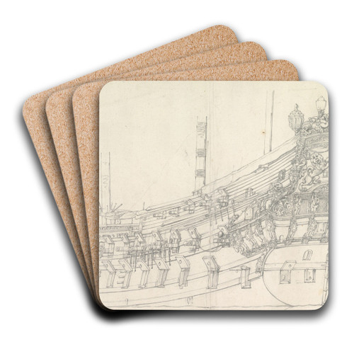 Dutch Ship; The Tholen by Willem van de Velde the Elder Art Drink Coaster set