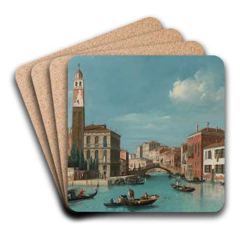 View Of The Entrance To The Cannareggio Canal With The Church Of San Geremia And The Palazzo Labia, Venice by William James Art Drink Coaster set