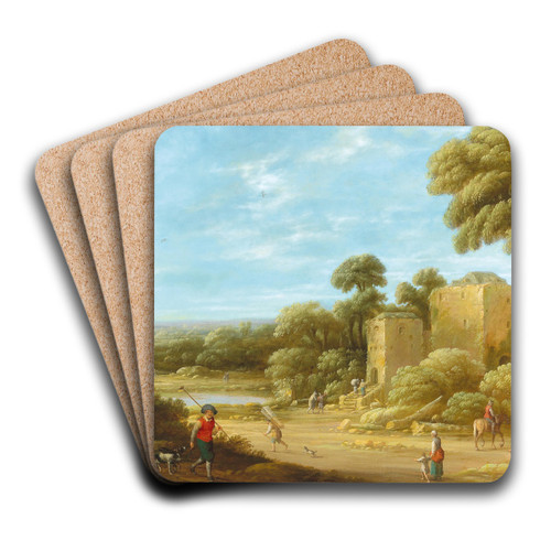 A landscape with figures in front of a ruin by Joost Cornelisz Droochsloot Art Drink Coaster set A landscape with figures in front of a ruin by Joost Cornelisz Droochsloot Art Drink Coaster set