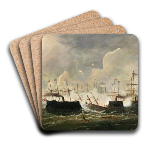 The Naval Battle of Lissa by Josef Carl Berthold Pttner Art Drink Coaster set The Naval Battle of Lissa by Josef Carl Berthold Pttner Art Drink Coaster set