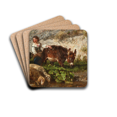 The Young Shepherdess by Filippo Palizzi Drink Coasters - set of 4