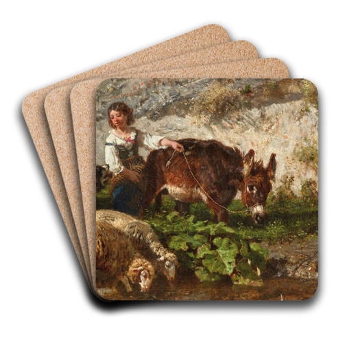 The Young Shepherdess by Filippo Palizzi Art Drink Coaster set