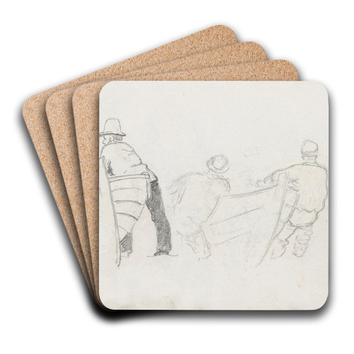 Fiskere ved bt, Rgen by Hans Gude Art Drink Coaster set