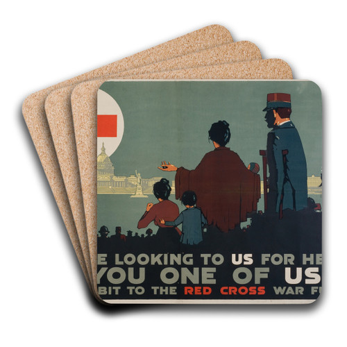 They are looking to us for help by Nathaniel Lord Britton Art Drink Coaster set