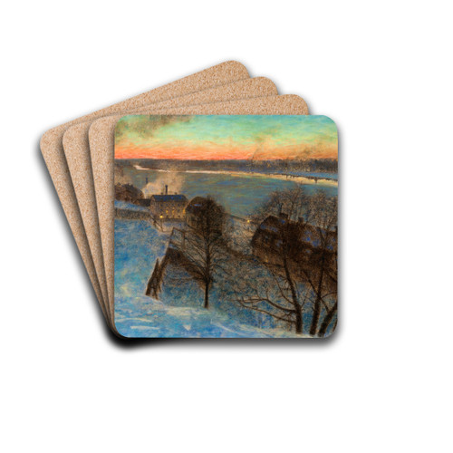 Evening in February, Riddarfjrden (Stockholm) by Eugne Jansson Drink Coasters - set of 4