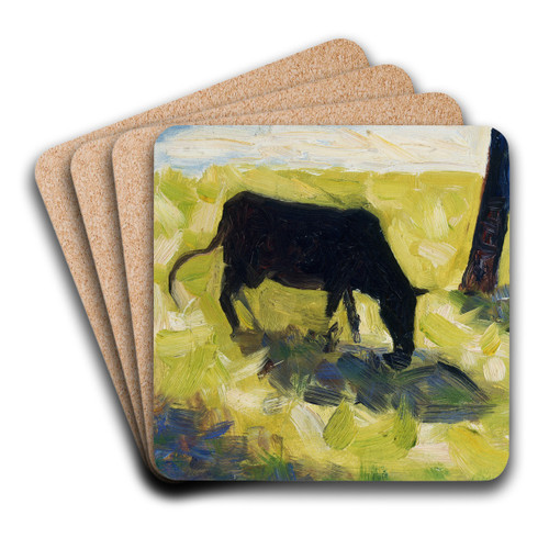 Black Cow in aMeadow by Georges Seurat Art Drink Coaster set