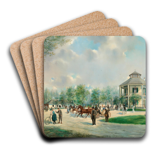 A Lively Scene before the Lusthaus Prater, Vienna by Lothar Michael Brger Art Drink Coaster set A Lively Scene before the Lusthaus Prater, Vienna by Lothar Michael Brger Art Drink Coaster set